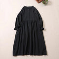 Buddha Stones Long Sleeve Plaid Simple Buttons Ruffled Design Midi Dress With Pockets