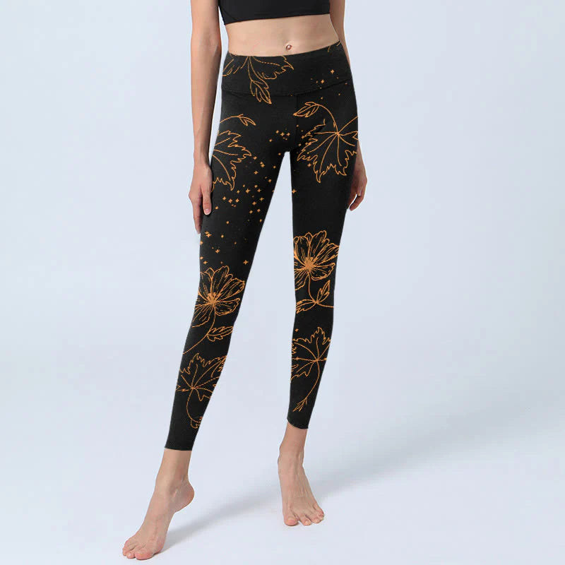 Buddha Stones Minimalist Style Flower Leaf Star Print Gym Leggings Women's Yoga Pants