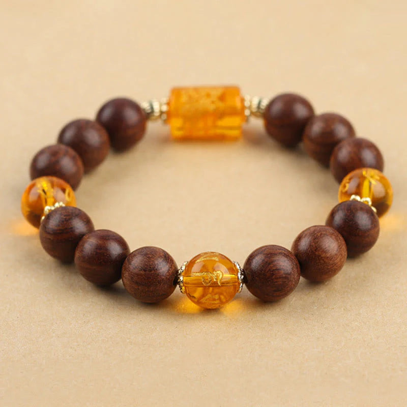 Buddha Stones Natural Phoebe Zhennan Wood Om Mani Padme Hum God Of Wealth Crystal Protection Bracelet (Extra 40% Off | USE CODE: FS40)