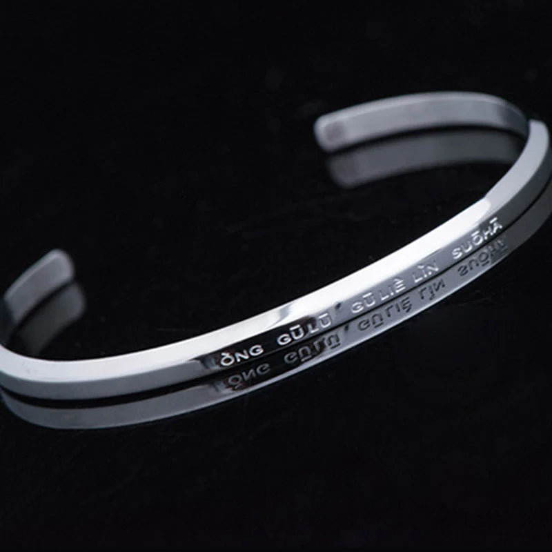 Buddha Stones Six True Words Engraving Titanium Steel Blessing Protection Bracelet