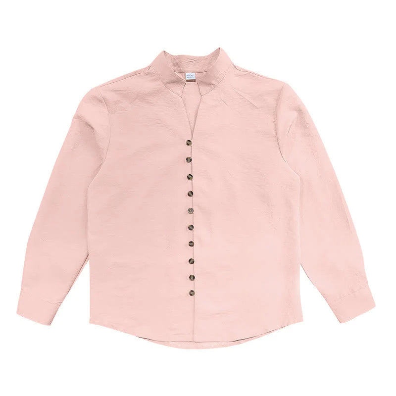 Buddha Stones Solid Color Buttons Fall Long Sleeve Men's Shirt