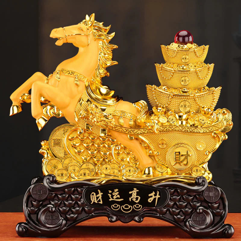 Buddha Stones  Good Fortune Year of the Horse Treasure Bowl Ingots Wealth Resin Home Decoration