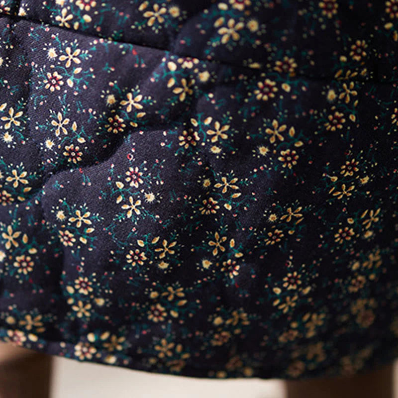 Buddha Stones Vintage Floral Pattern Elastic Waist Cotton Women's Midi Skirt With Pockets