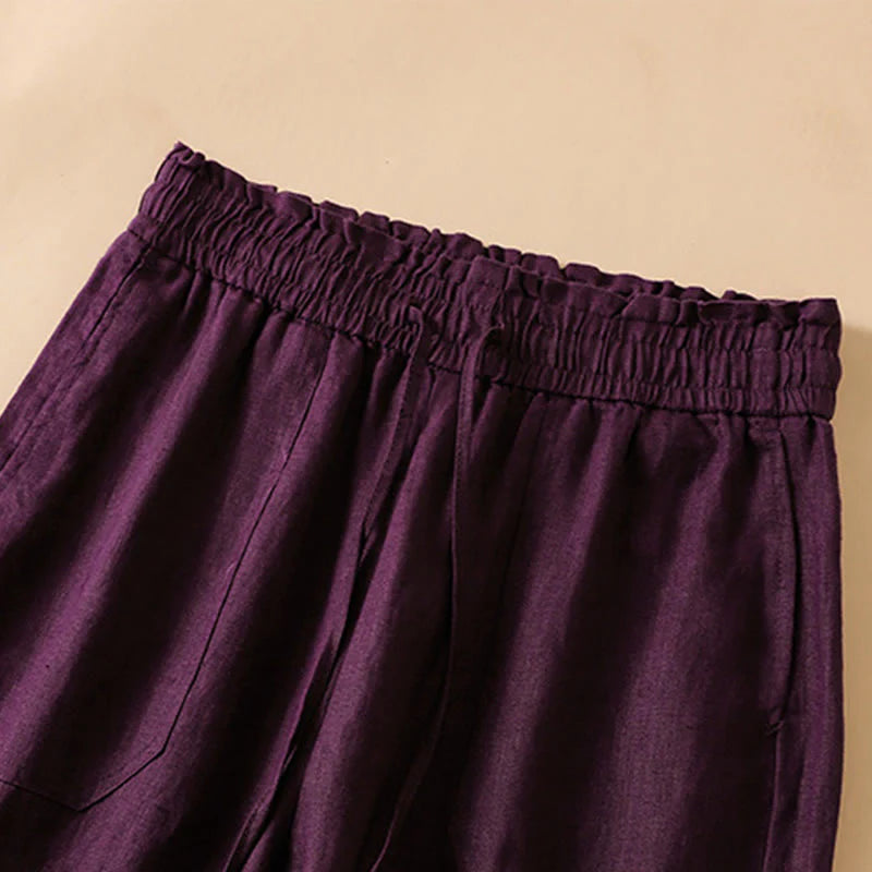 Buddha Stones Casual Straight Leg Design Cotton Women's 7-8 Length Wide Leg Pants With Pockets