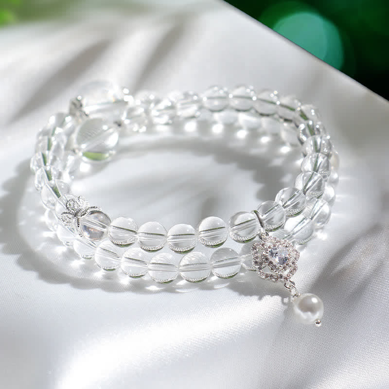 Buddha Stones Natural Clear Quartz Pearl Clarity Bracelet