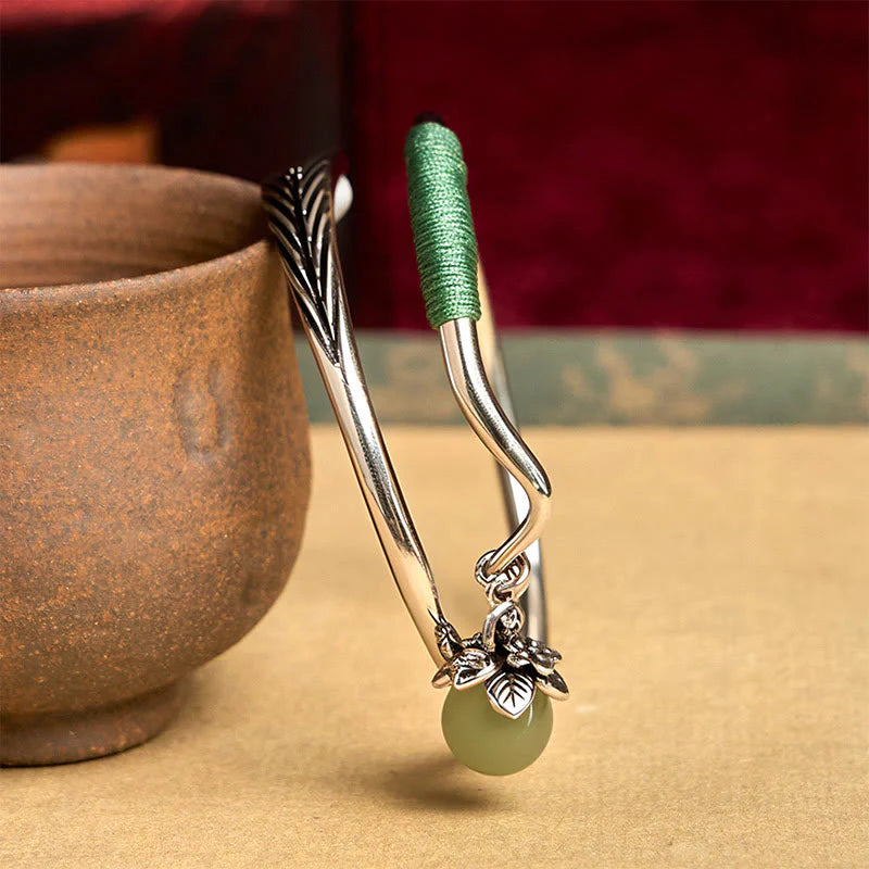 FREE Today: Luck and Healing Copper Alloy Green Bead Charm Cuff Bracelet Bangle