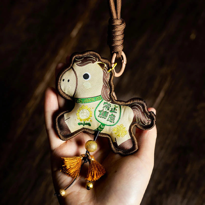 Buddha Stones Year Of The Horse Various Color Embroidery Tassel Prosperity Key Chain