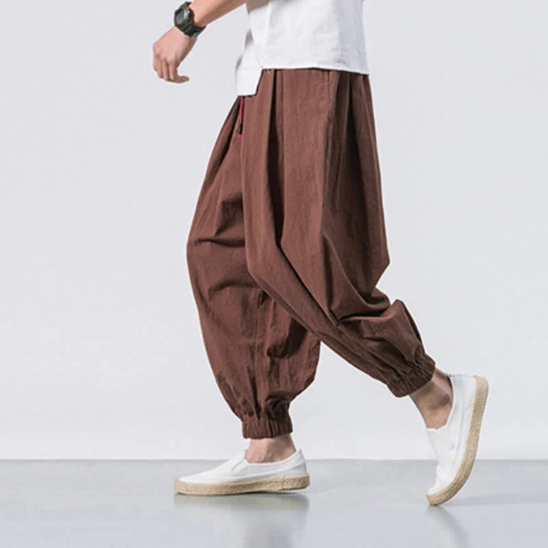 Buddha Stones Casual Sports Men's Solid Color Cotton Drawstring Pants With Pockets