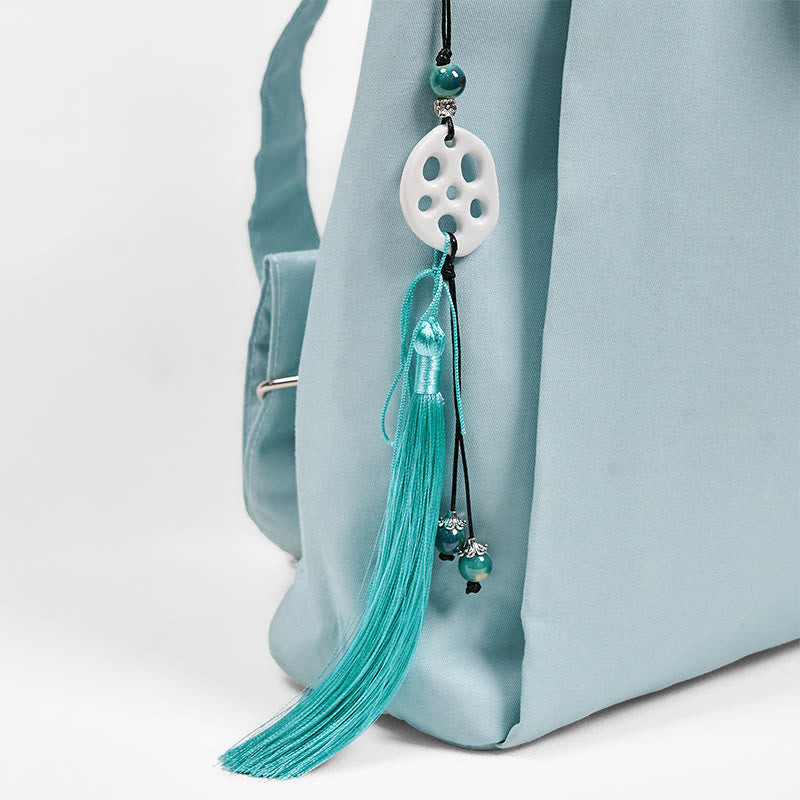 Buddha Stones Handmade Blue Epiphyllum Embroidered Large Capacity Canvas Backpack