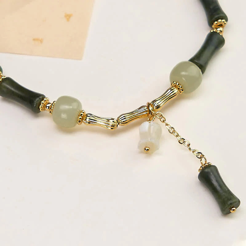 Buddha Stones Hetian Jade Peridot Bamboo Lily Of The Valley Wealth Faithfulness Adjustable Bracelet