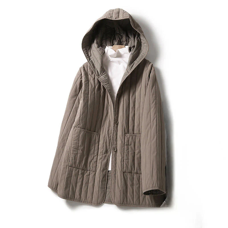 Buddha Stones Cord Design Quilting Women's Long Sleeve Cotton Hoodie Jacket With Pocket
