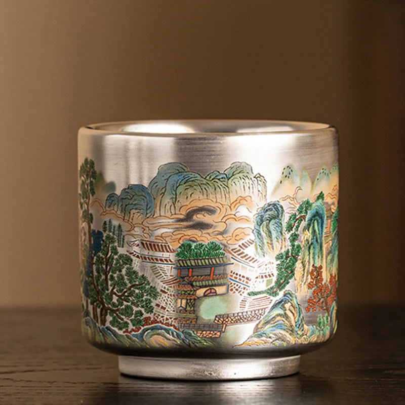 Buddha Stones Fish Lotus Seaweed Valley Mountains Pine Tree Dragon Teacup Kung Fu Tea Cup With Gift Box
