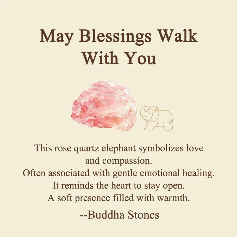 Buddha Stones ''May Blessings Walk With You'' Natural Small Elephant Amazonite Amethyst Jade Black Obsidian Stone Decoration Includes Gift Message Card