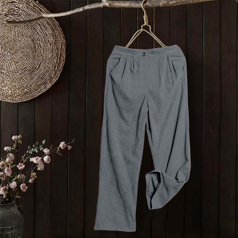 Buddha Stones Casual Corduroy Straight-leg Women's Pants With Pockets