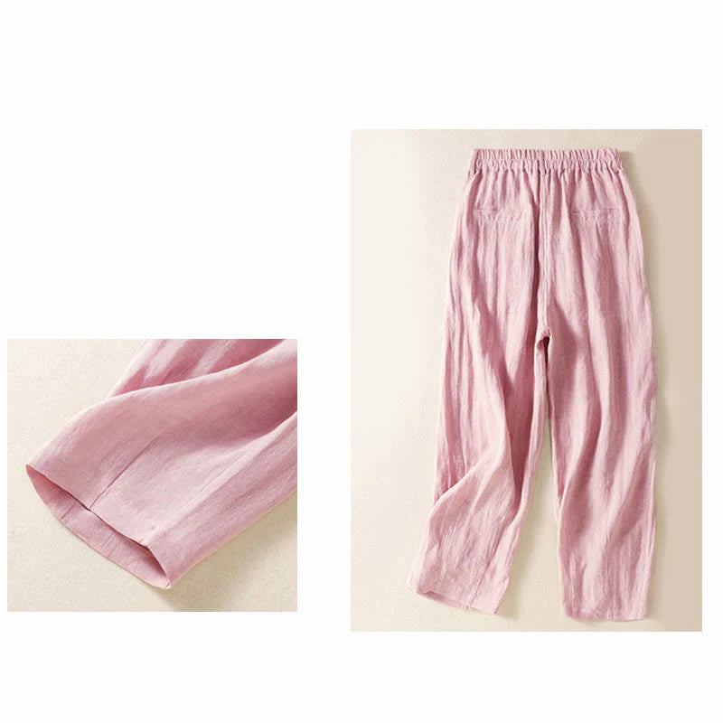 Buddha Stones Summer Button Zipper Ankle-Length Women's Pants With Pockets