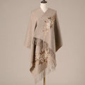 Buddha Stones Wool Shawl Begonia Embroidery Tassel Winter Cozy Travel Scarf Wrap