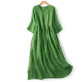 Buddha Stones Summer V-Neck Design Half Sleeve Cotton Midi Dress