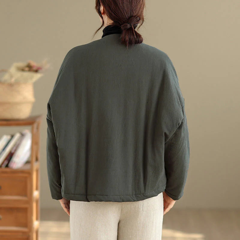 Buddha Stones Winter Long Sleeve Cotton Women's Thermal Jacket With Pockets