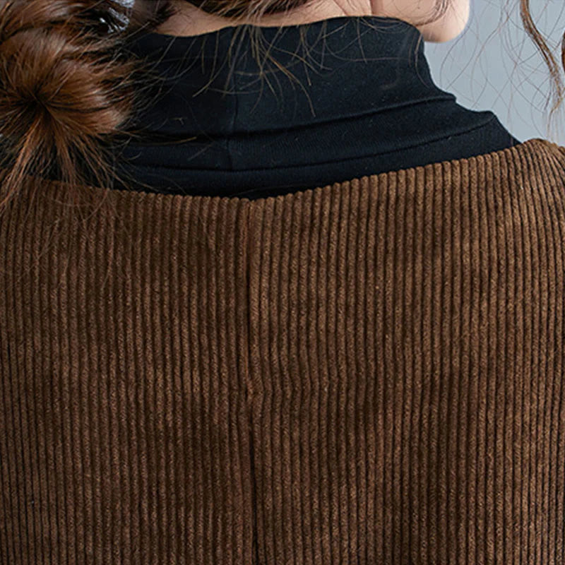 Buddha Stones Commute Crew Neck Women's Sleeveless Cotton Corduroy Midi Dress With Pockets