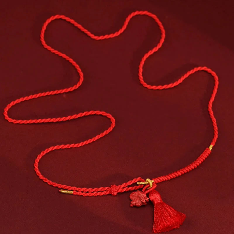 Buddha Stones Natural Cinnabar Dragon Blessing Red String Belly Chain