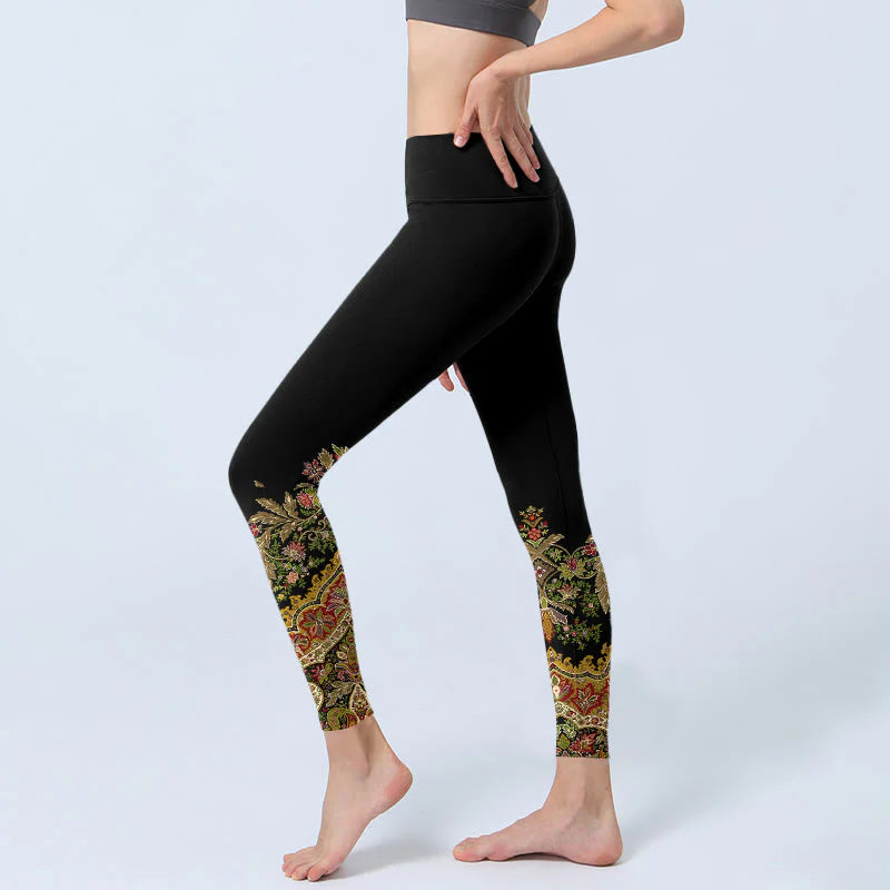 Buddha Stones Delicate Warm Tones Flower Leaf Pattern Print Gym Leggings Women's Yoga Pants