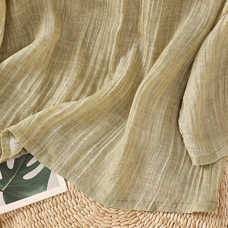 Buddha Stones Casual Summer Plain Crew Neck Women's  Cotton Linen Three Quarter Sleeve T-Shirt