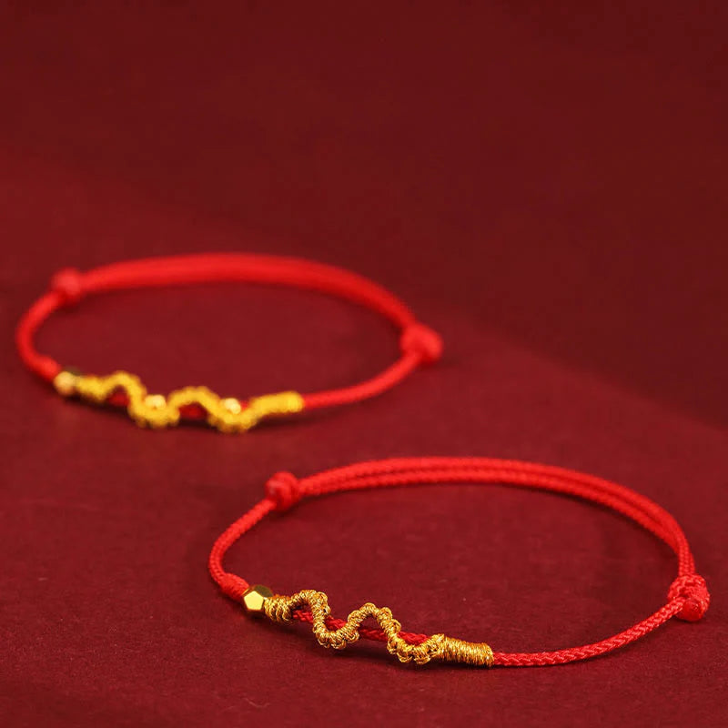 Buddha Stones 999 Gold Year of the Snake Handmade Luck Strength Braided Bracelet Anklet