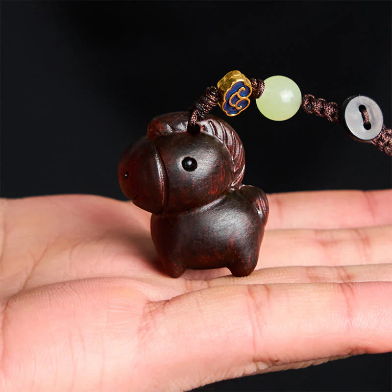 Buddha Stones Hoping You Have a Joyful Year Year of the Horse Rainbow Eucalyptus Small Leaf Red Sandalwood Key Chain Includes Gift Message Card