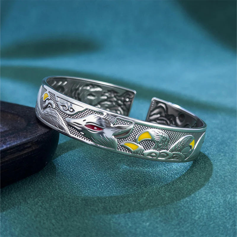 Buddha Stones Copper Nine Tailed Fox Protection Open Adjustable Bracelet Bangle