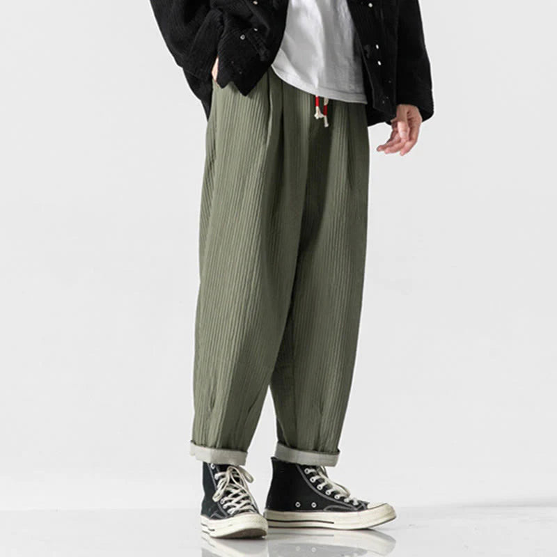 Buddha Stones Fall Solid Color Drawstring Men's Ankle-Length Harem Pants With Pockets
