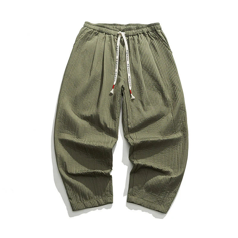 Buddha Stones Fall Solid Color Drawstring Men's Ankle-Length Harem Pants With Pockets
