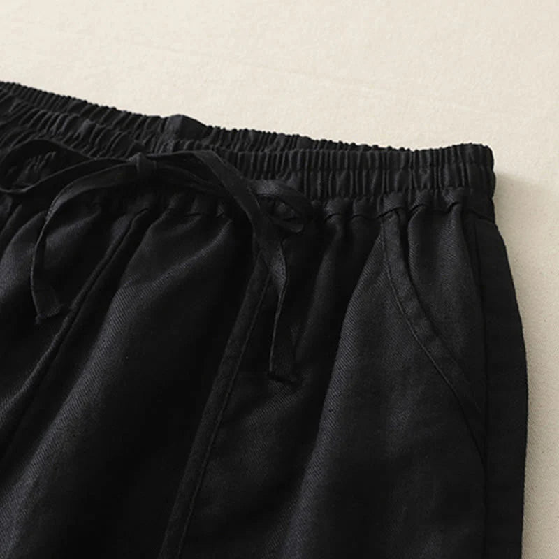 Buddha Stones Casual Plain Solid Color Patchwork Women's Polyester 7-8 Length Wide Leg Pants With Pockets