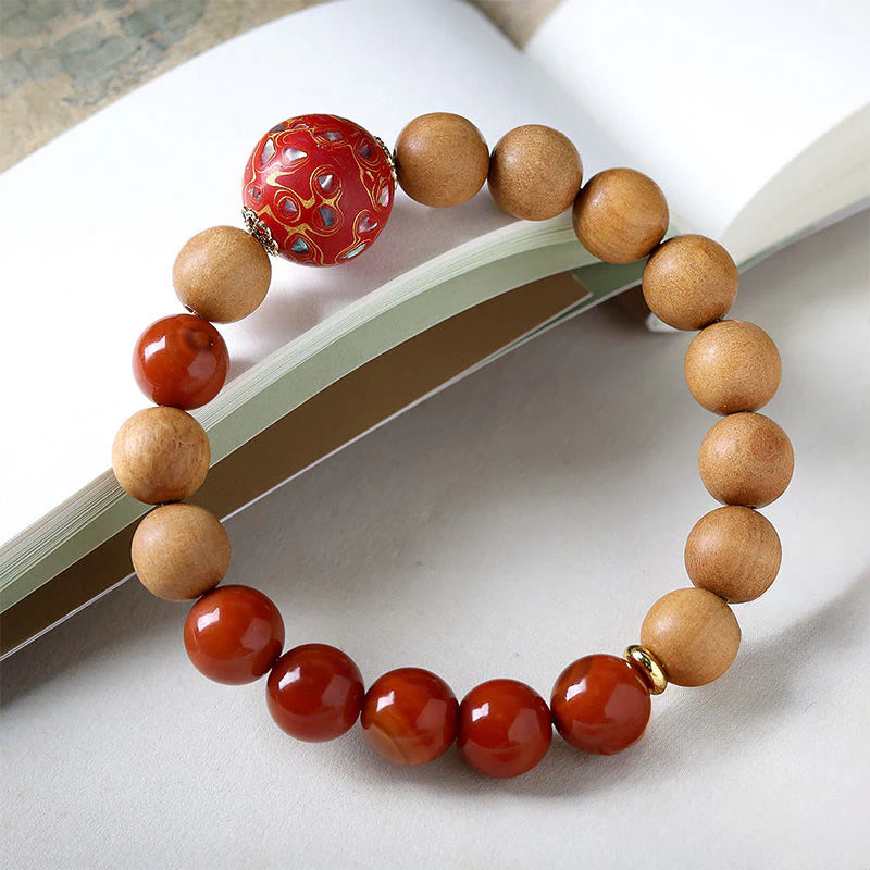 Buddha Stones Lacquer Craft Bead Sandalwood South Red Agated Protection Bracelet