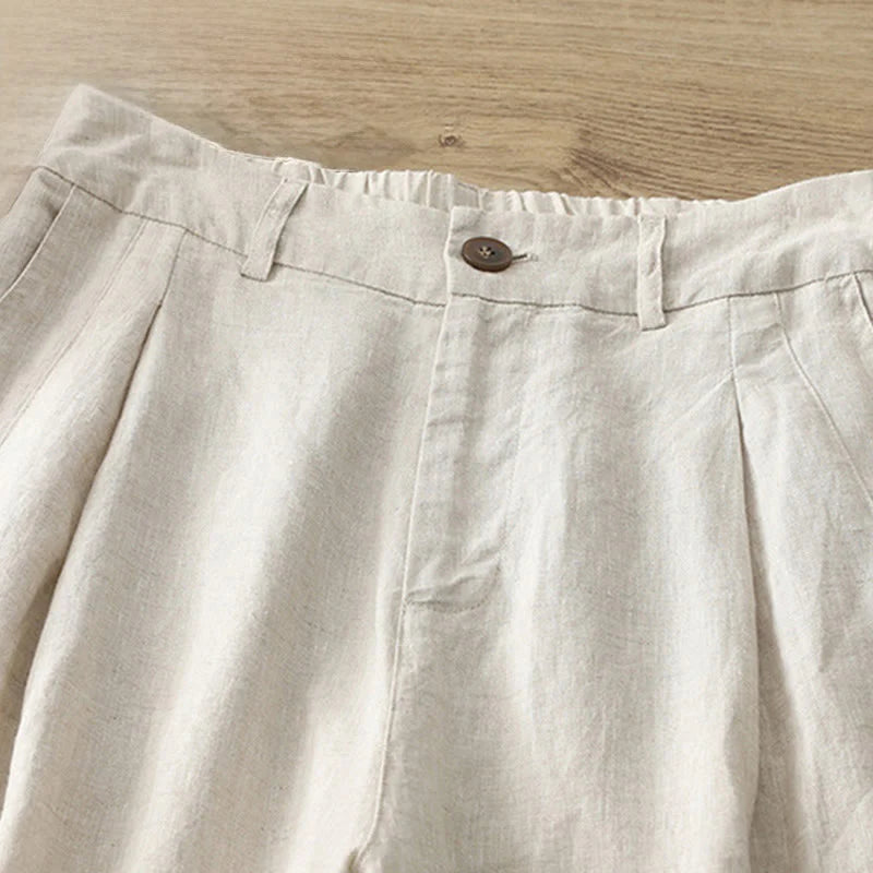 Buddha Stones Women's Fall Commute Solid Color Zipper Design Cotton Wide Leg Pants With Pockets