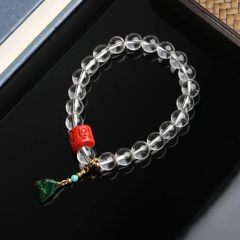 Buddha Stones Natural Clear Quartz Om Mani Padme Hum Healing Bracelet