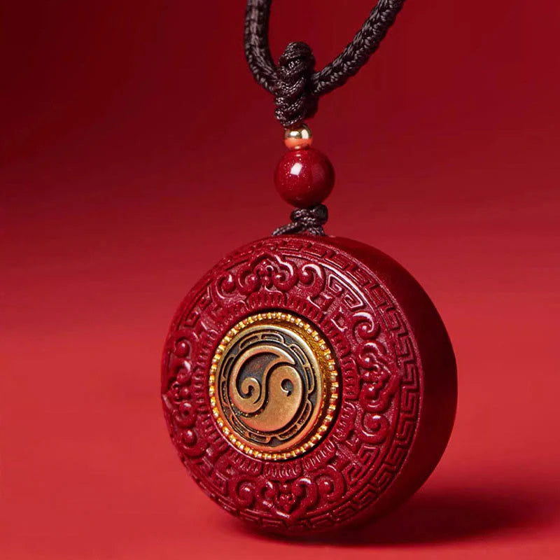 Buddha Stones Natural Cinnabar Om Mani Padme Hum Rotatable Scripture Yin Yang Pattern Blessing Necklace String Pendant