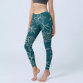 Buddha Stones Retro Elegant Flower Leaf Pattern Print Gym Leggings Women's Yoga Pants