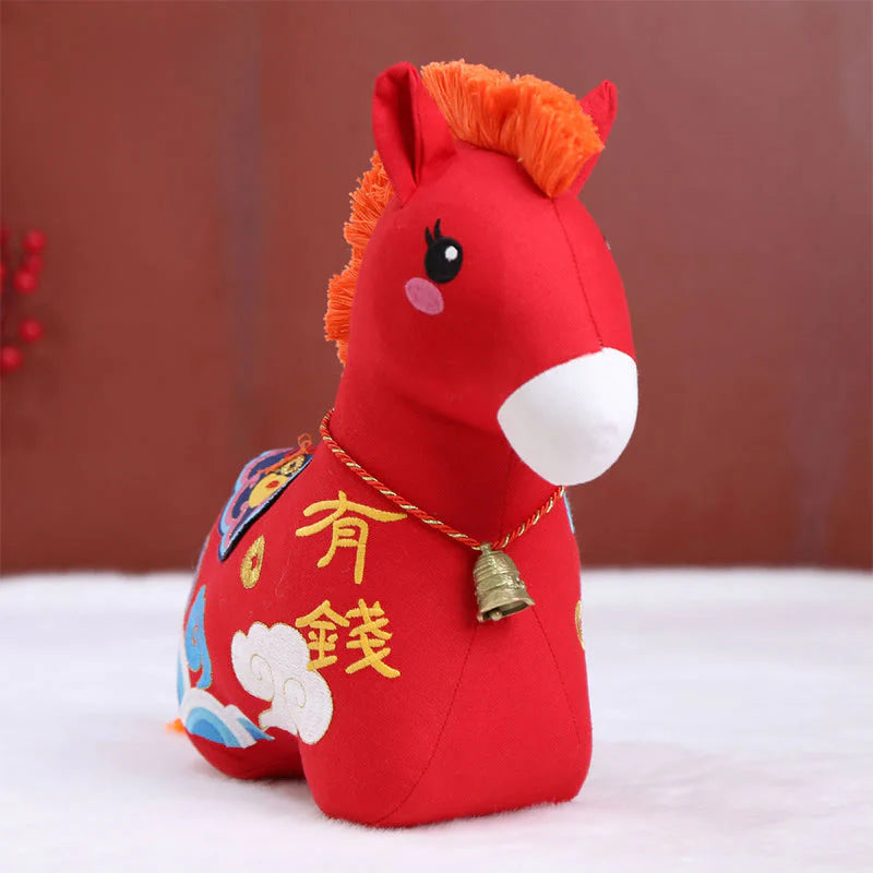 Buddha Stones Year of the Horse Copper Red String Fu Character Embroidery Prosperity Home Decoration
