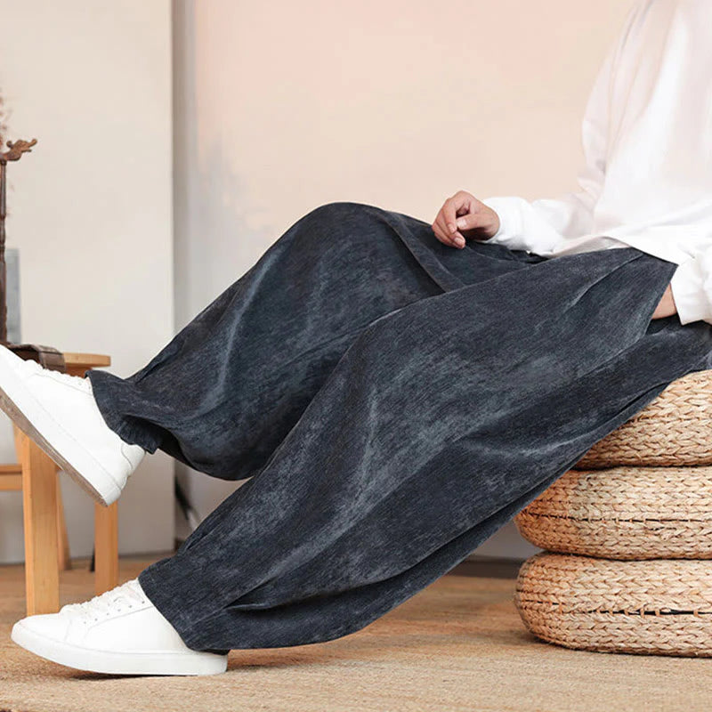 Buddha Stones Casual Solid Color Simple Design Men's Cotton Pants With Pockets