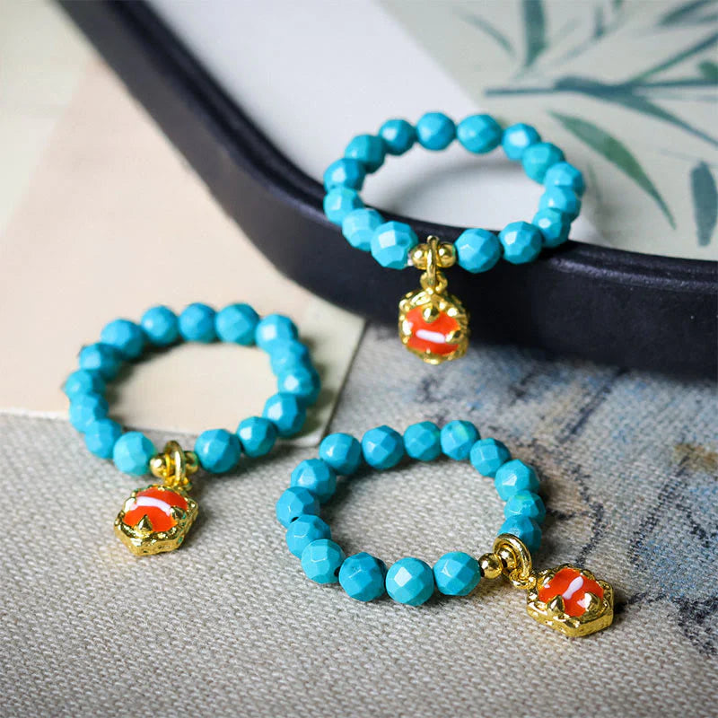 Buddha Stones 4mm Ultra-Fine Turquoise Faceted Bead Design Strength Elastic Ring