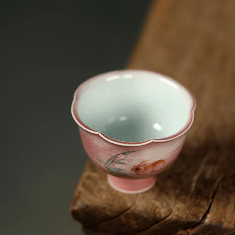 Buddha Stones Hand-painted Rabbit Orchid Flower Begonia Ceramic Teacup Kung Fu Tea Cup 75ml