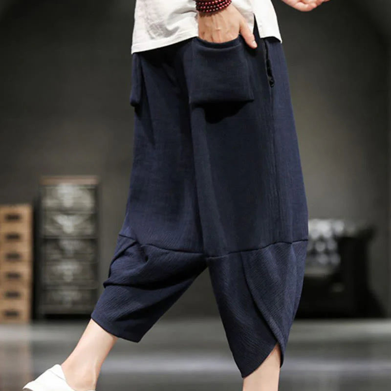 Buddha Stones Summer Solid Men's Cropped Pants With Pockets