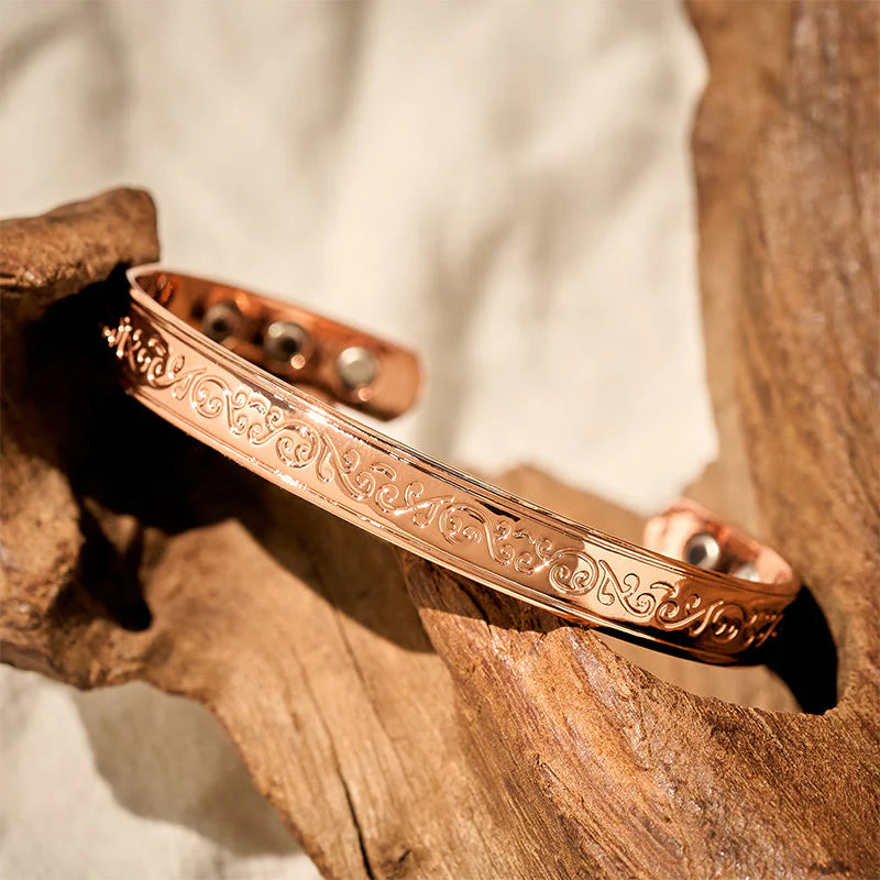 Buddha Stones Engraved Patterned Copper Balance Open Cuff Bracelet Bangle