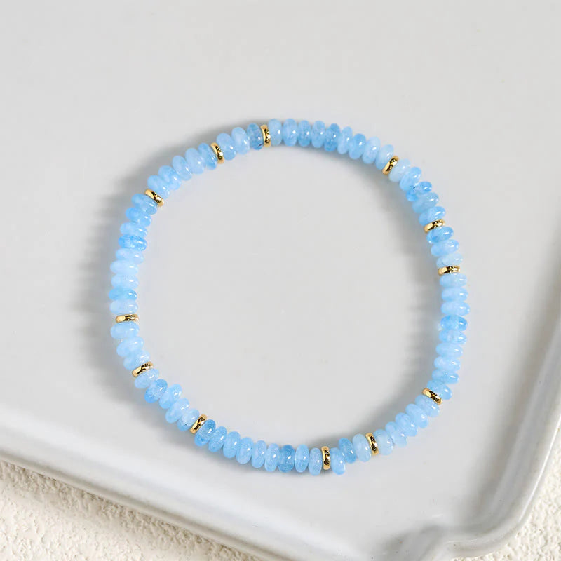 Buddha Stones Natural Aquamarine Fine 4mm Bead Pearl Serenity Bracelet