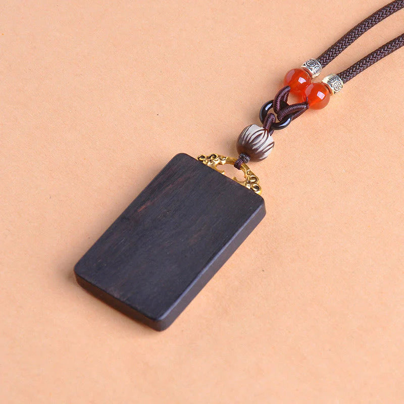 Buddha Stones Thangka Yin Yang Copper Coins Ebony Wood Zakiram Balance Pendant Necklace
