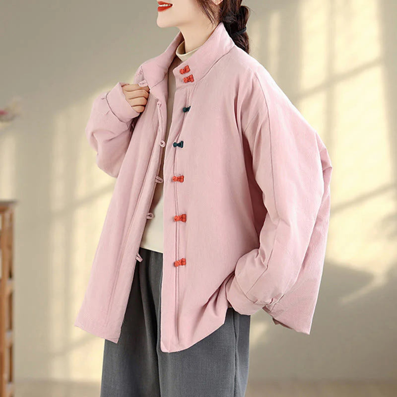 Buddha Stones Women's Winter Chinese Frog-Button Long Sleeve Cotton Thicken Jacket With Pockets