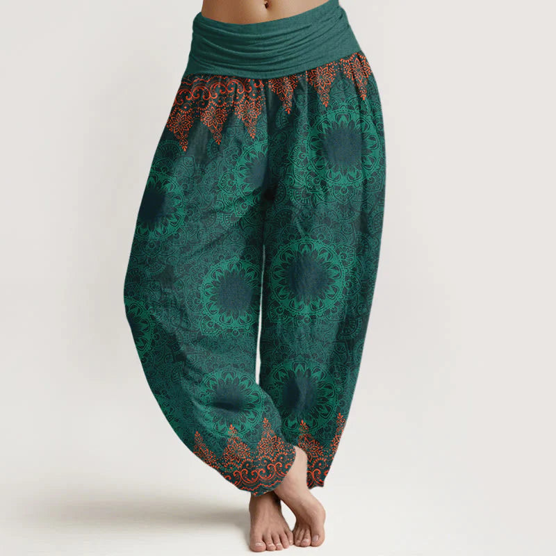 Buddha Stones Pure Cotton Triangular Mandala Patterns Women's Elastic Waist Harem Pants