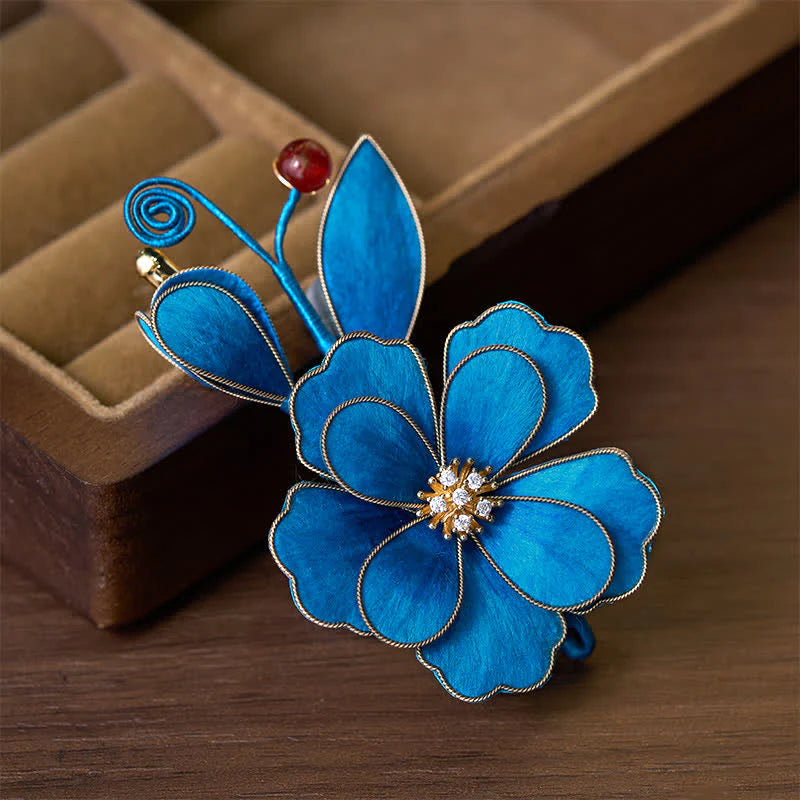 Buddha Stones Handcrafted Silk Art Velvet Flower Light Blue Flower Brooch