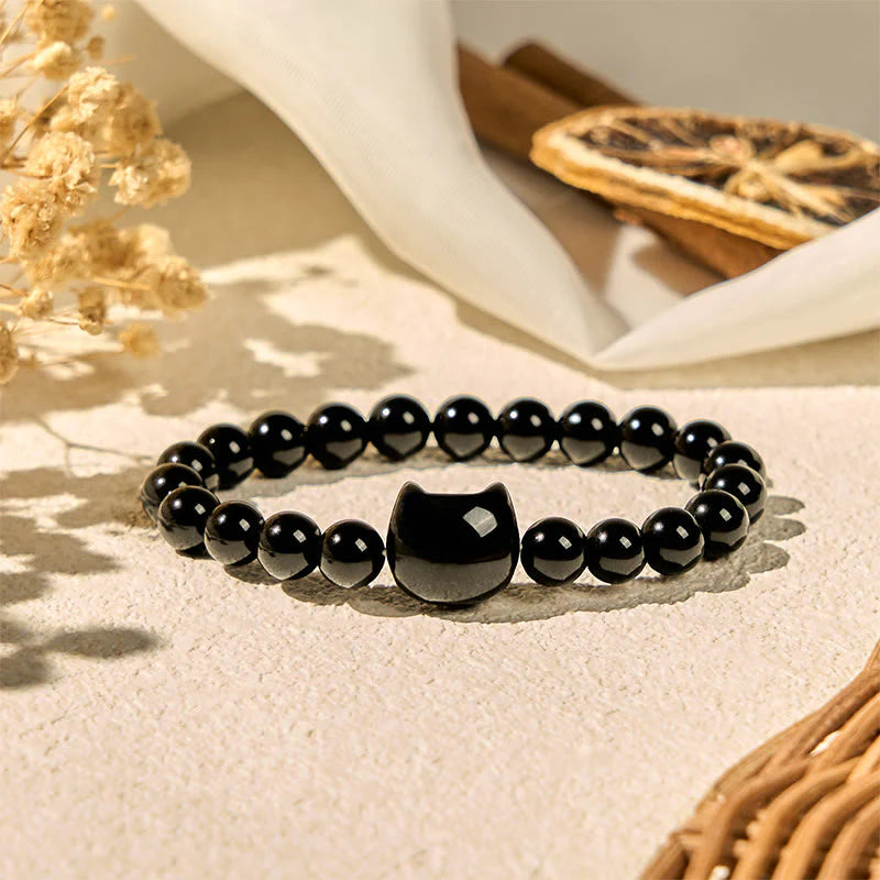 Buddha Stones Wishing You Strength and Protection Cat Onyx Bracelet Includes Gift Message Card