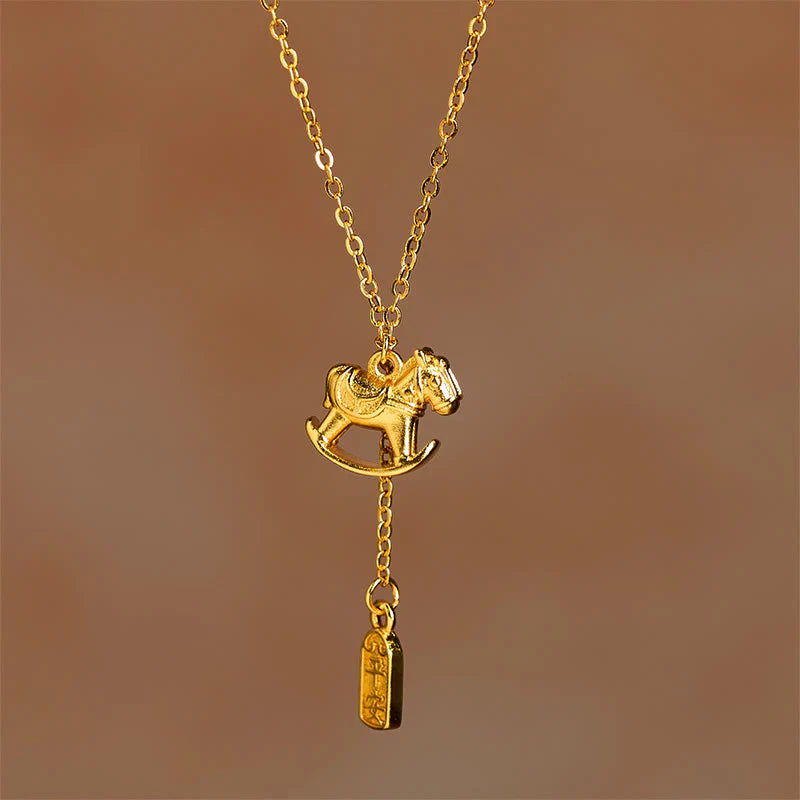 Buddha Stones Year Of The Horse 24k Gold Plated Copper Peaceful Necklace Pendant